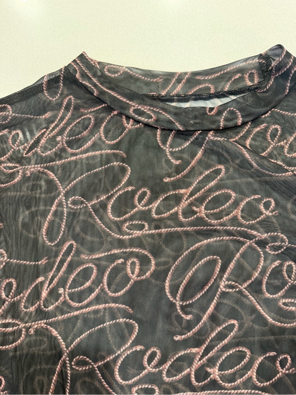 Long Sleeve 'Rodeo' Script Sheer Top - Picture 2 of 3